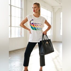 Gucci Rainbow Stars Tank Top White Cotton Sleeveless Print M Italy Authentic